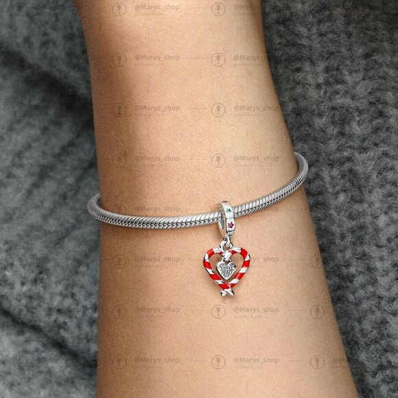 Pandora Double Candy Cane Heart Christmas Dangle Charm - Picture 2 of 2